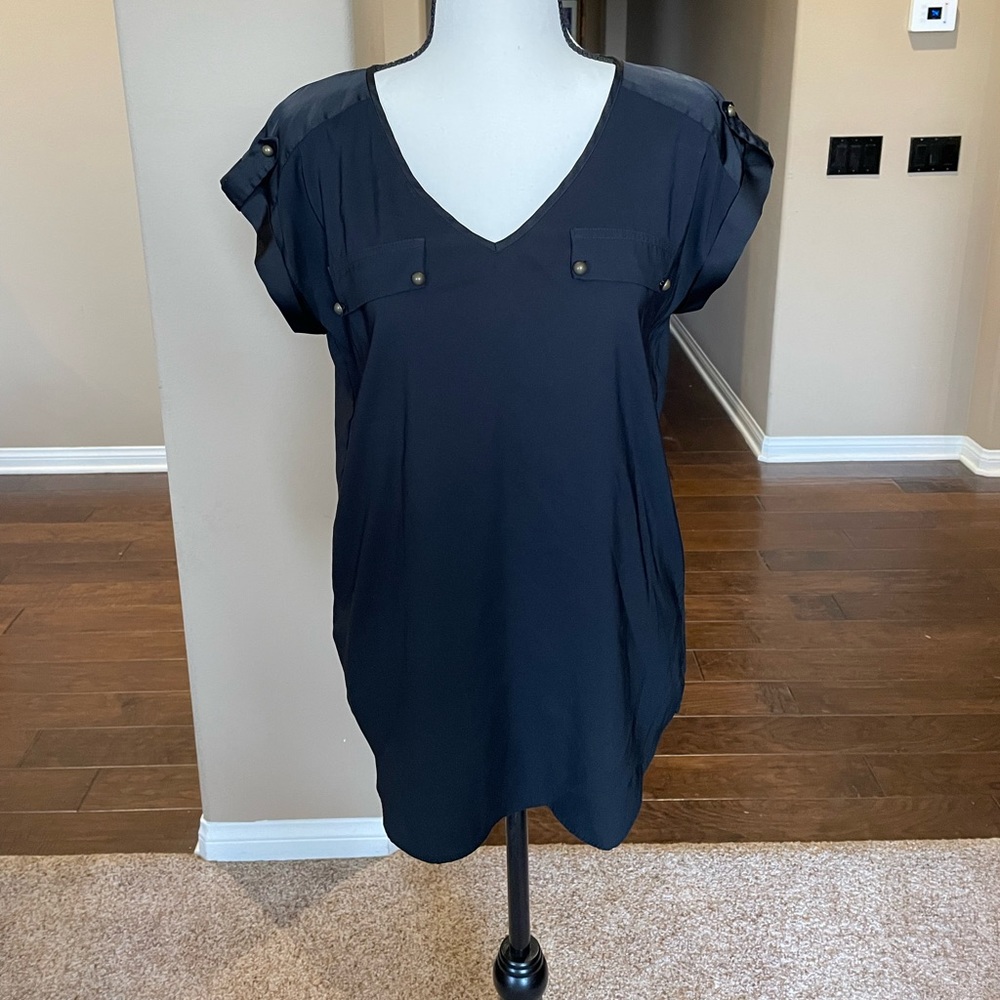 Black silk blouse with fun buttons